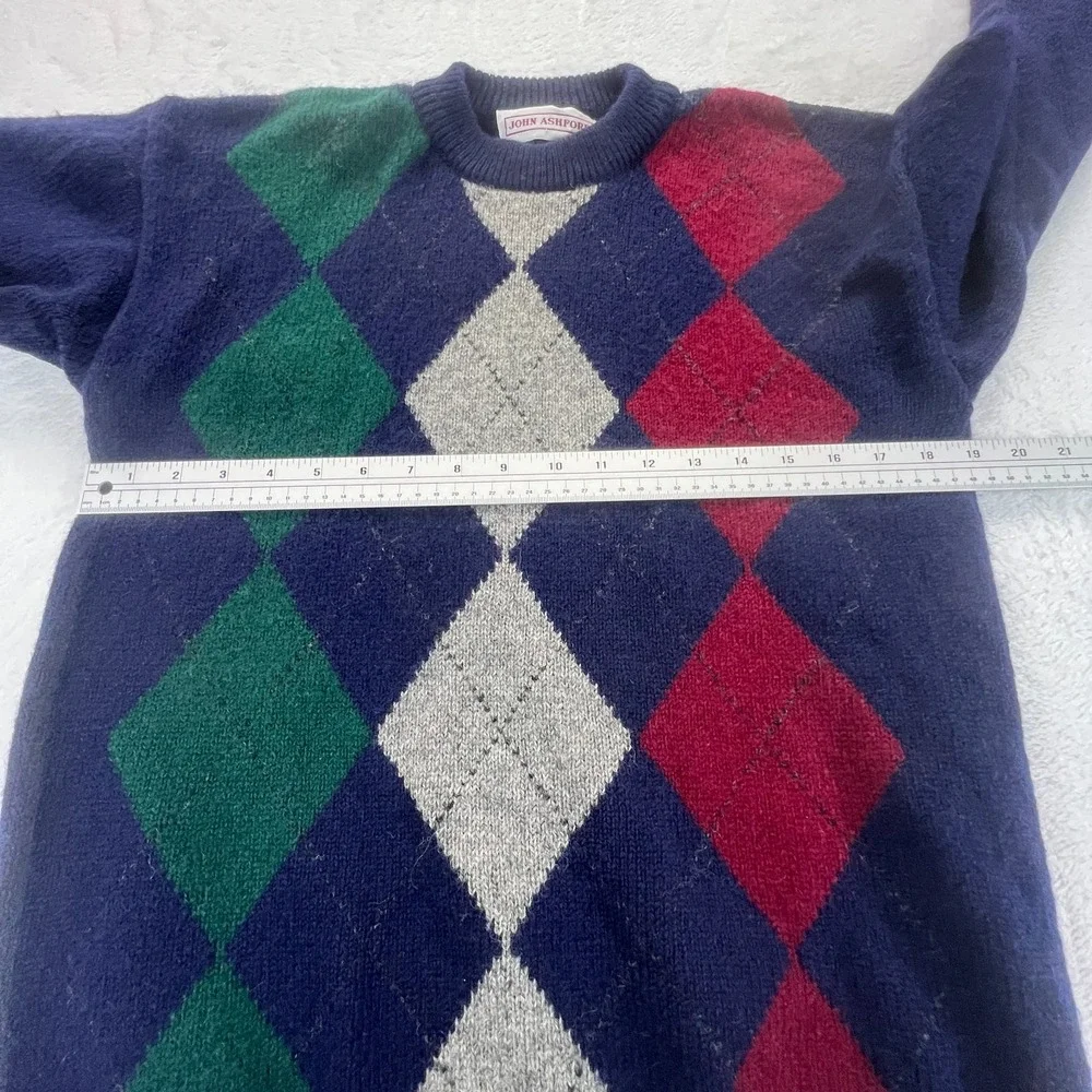 Vintage Mens 90s Argyle Shetland Wool Sweater Sz M Preppy Golf Ski Retro Classic